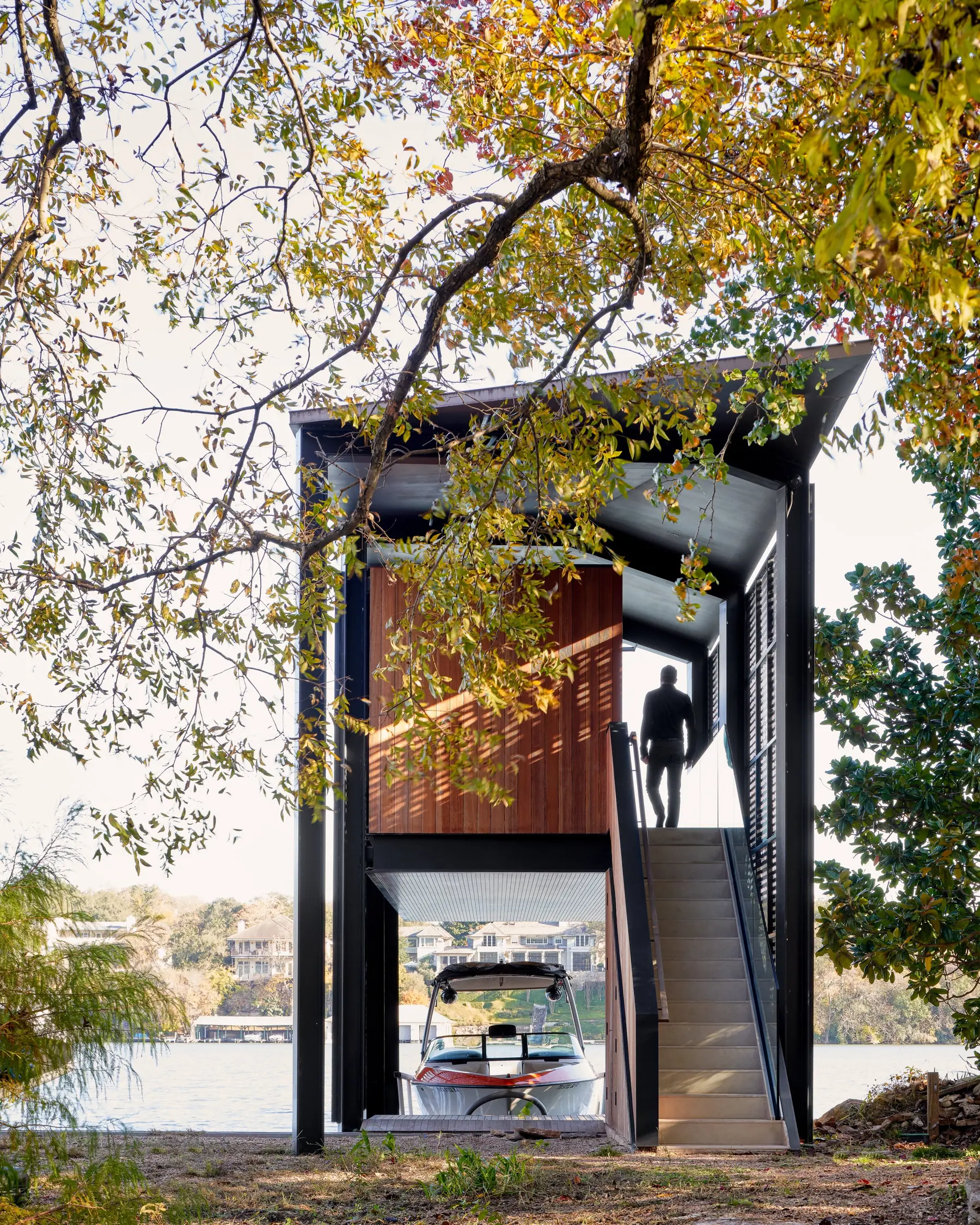 Walking up back view, Filtered Frame Dock by Risinger Build, Austin, TX