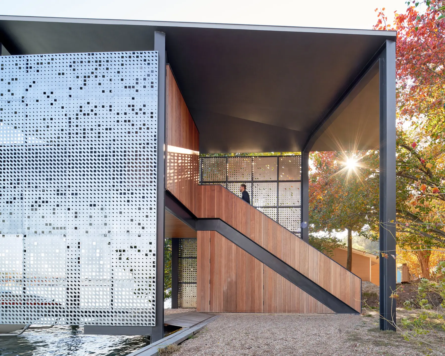 Walking up side view, Filtered Frame Dock by Risinger Build, Austin, TX